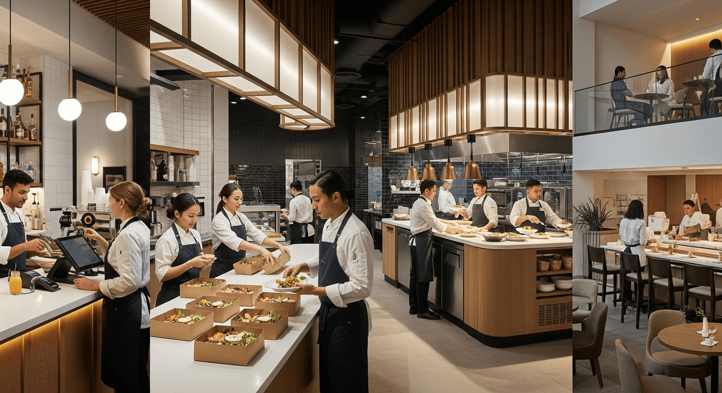 Unified restaurant operations across counter service, online ordering, kitchen flow, and headquarters oversight.