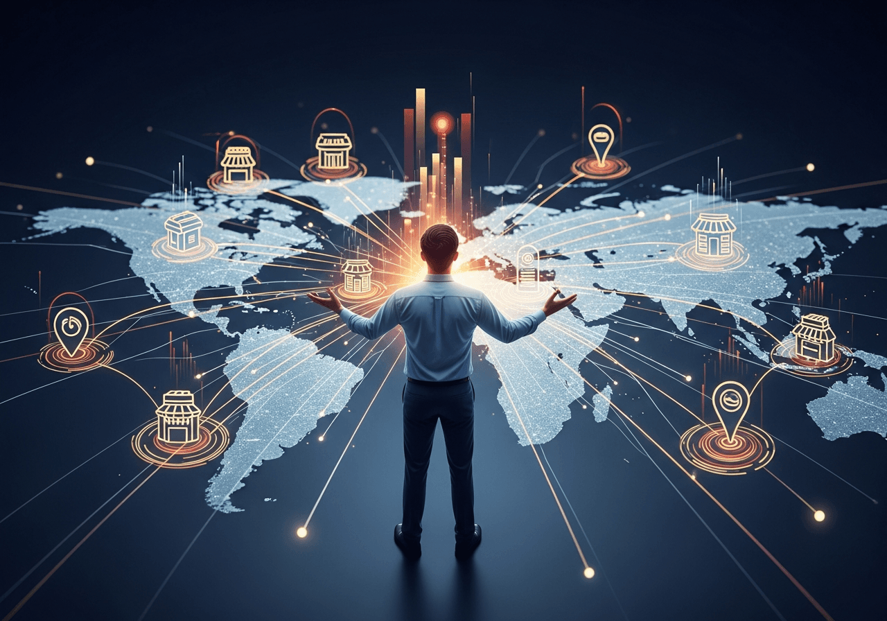 Premium multi-location restaurant management artwork across a connected operating network.